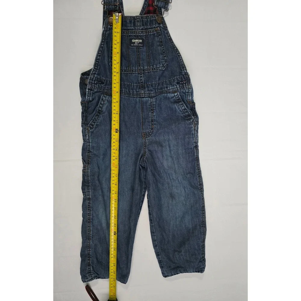 OshKosh Bgosh Boys 5T Flannel Lined Denim Overall BuffaloPlaid Blue Red 21602610